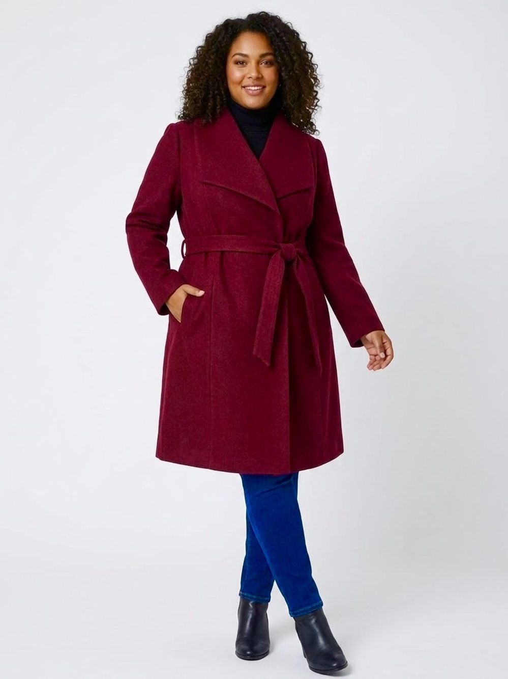 NWOT Ellos Plus Size Wrap-Collar Wool-Blend Coat Size 24